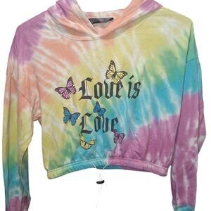 Faded Rose “Love is Love” Tie-Dye Cropped Hoodie - Size M